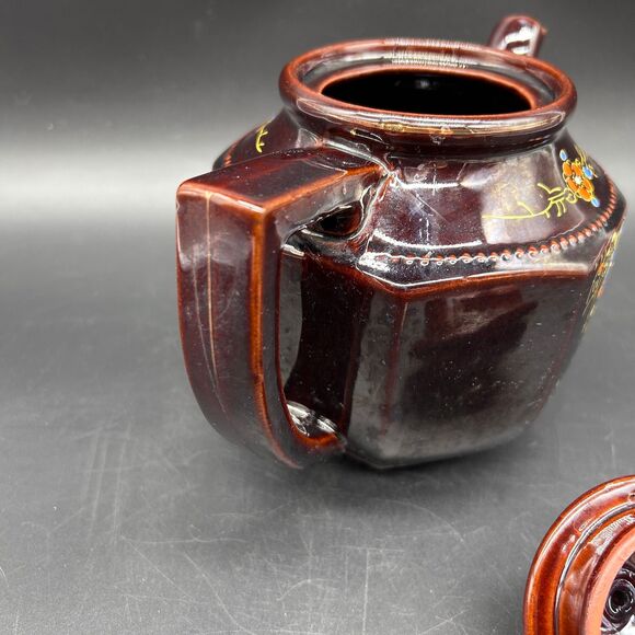 Vintage Painted Teapot Shiny Brown - Picture 5 of 5